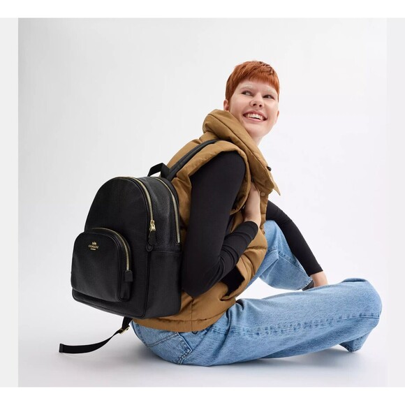 Coach Court Backpack Pebbled Leather Black Gold Black A2221-5666 Luxury Goods - Picture 15 of 15